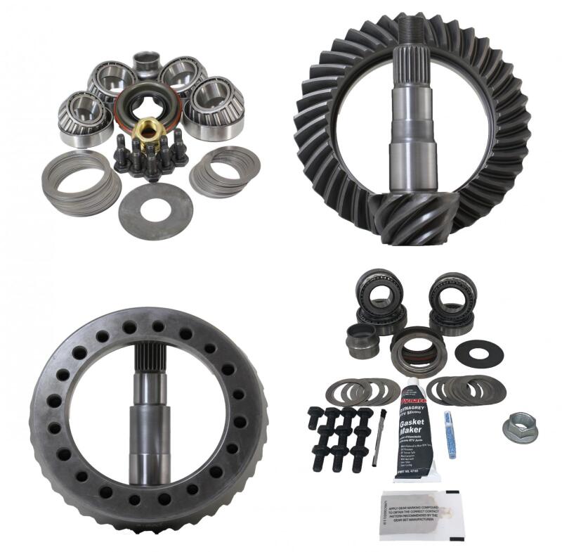 Revolution Gear and Axle 4.88 ratio front and rear ring and pinion sets with Koyo master overhaul bearing kits.