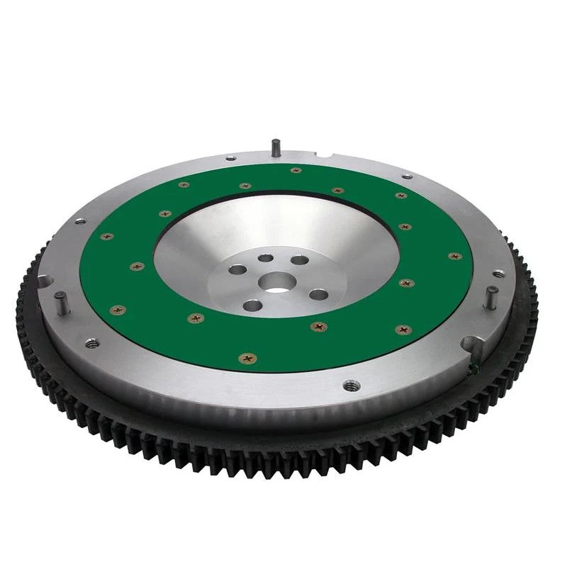 Fidanza performance aluminum flywheel featuring a billet body, 1050 steel ring gear, and replaceable steel friction plate.