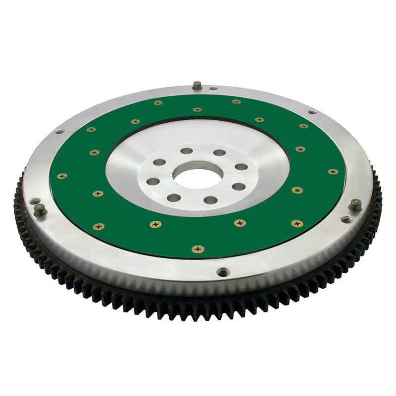 Fidanza lightweight aluminum flywheel with a replaceable steel friction plate and hardened steel ring gear.
