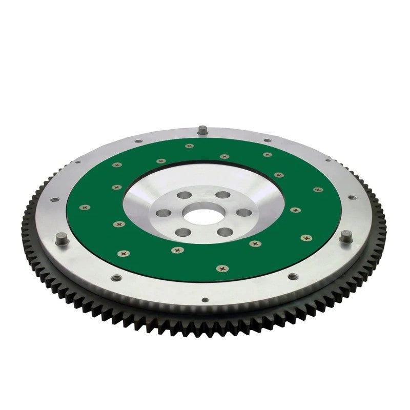 Fidanza 8lb aluminum flywheel for Mazda Miata featuring a silver machined finish and a replaceable steel friction surface.