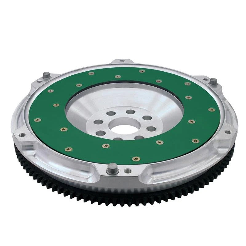 Fidanza lightweight aluminum flywheel featuring a replaceable steel friction plate and integrated ring gear.