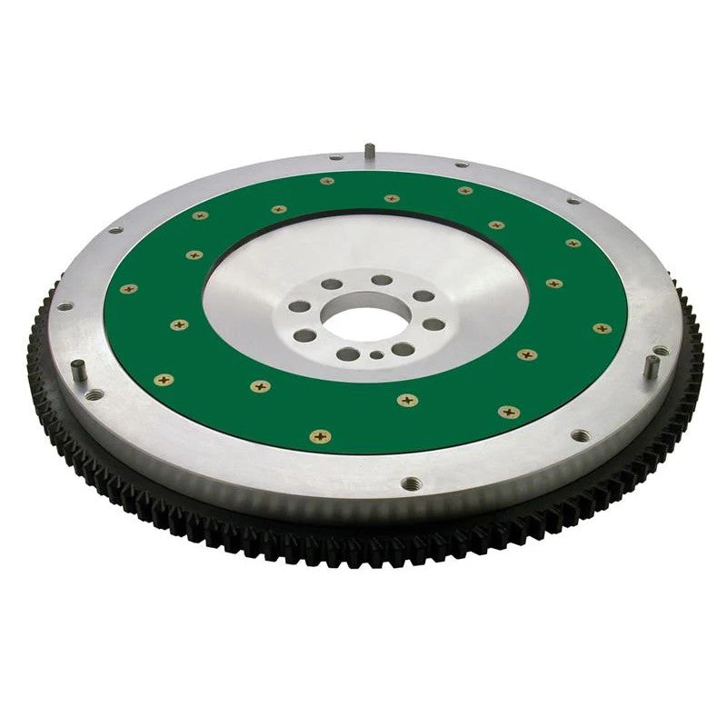 Fidanza billet aluminum flywheel featuring a replaceable friction plate and hardened steel ring gear.