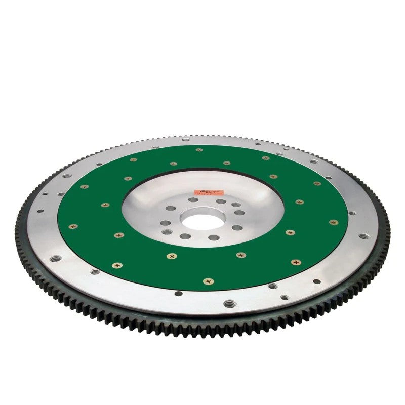 Fidanza 186481 8-bolt billet aluminum flywheel featuring a replaceable steel friction plate and 1050 steel ring gear.