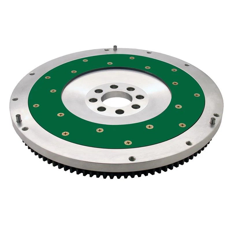 Fidanza aluminum flywheel for SR20DET J-Spec featuring a bolt-on steel friction plate and 1050 steel ring gear.
