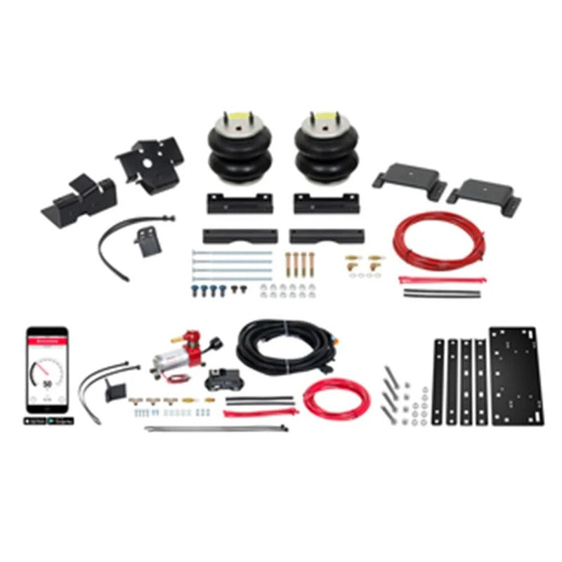Firestone Ride-Rite Wireless All-In-One air spring kit with heavy-duty compressor and mounting plate for Ram 2500.