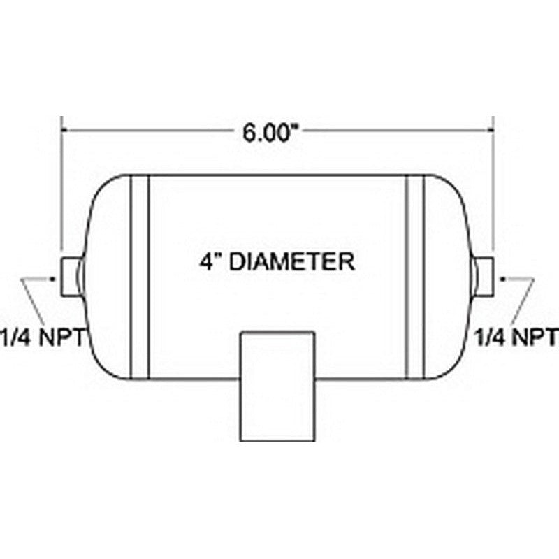 Black enamel-coated 0.25 gallon steel air tank with two 1/4 inch NPT ports