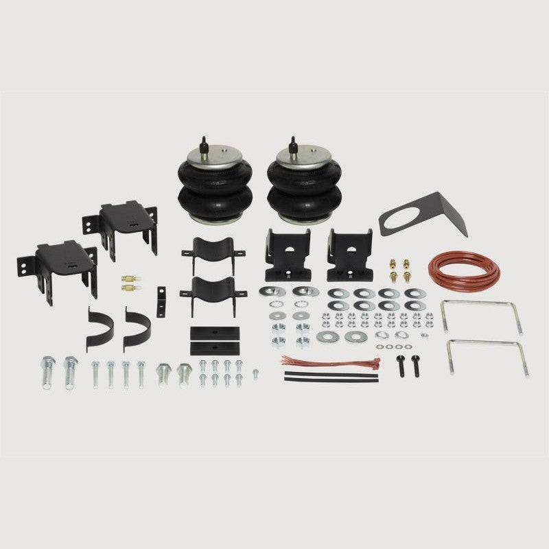 Firestone Ride-Rite rear air helper spring kit with bellows, mounting brackets, and air lines for Ford F-250 and F-350.