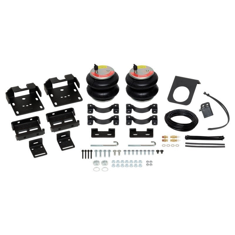 Firestone Ride-Rite RED Label heavy-duty air helper springs with vehicle-specific mounting brackets and hardware.