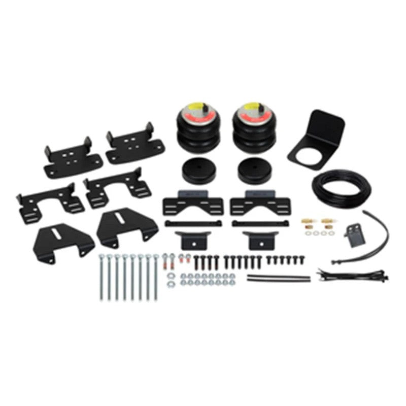Firestone Ride-Rite RED Label air spring kit with heavy-duty rubber bellows and steel brackets for Ford Super Duty 4WD.