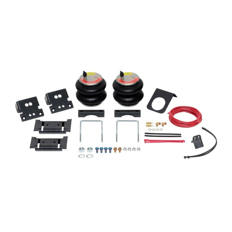 Firestone Ride-Rite RED Label heavy-duty rear air spring kit with commercial-grade rubber and mounting brackets.