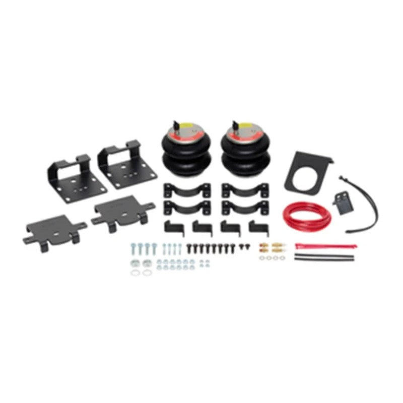 Firestone Ride-Rite RED Label heavy-duty air spring kit with commercial-grade rubber bellows and steel brackets.