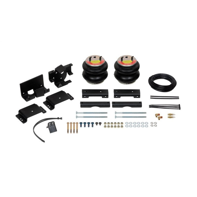 Firestone Ride-Rite RED Label Extreme Duty rear air spring kit with heavy-duty bellows and steel mounting brackets.