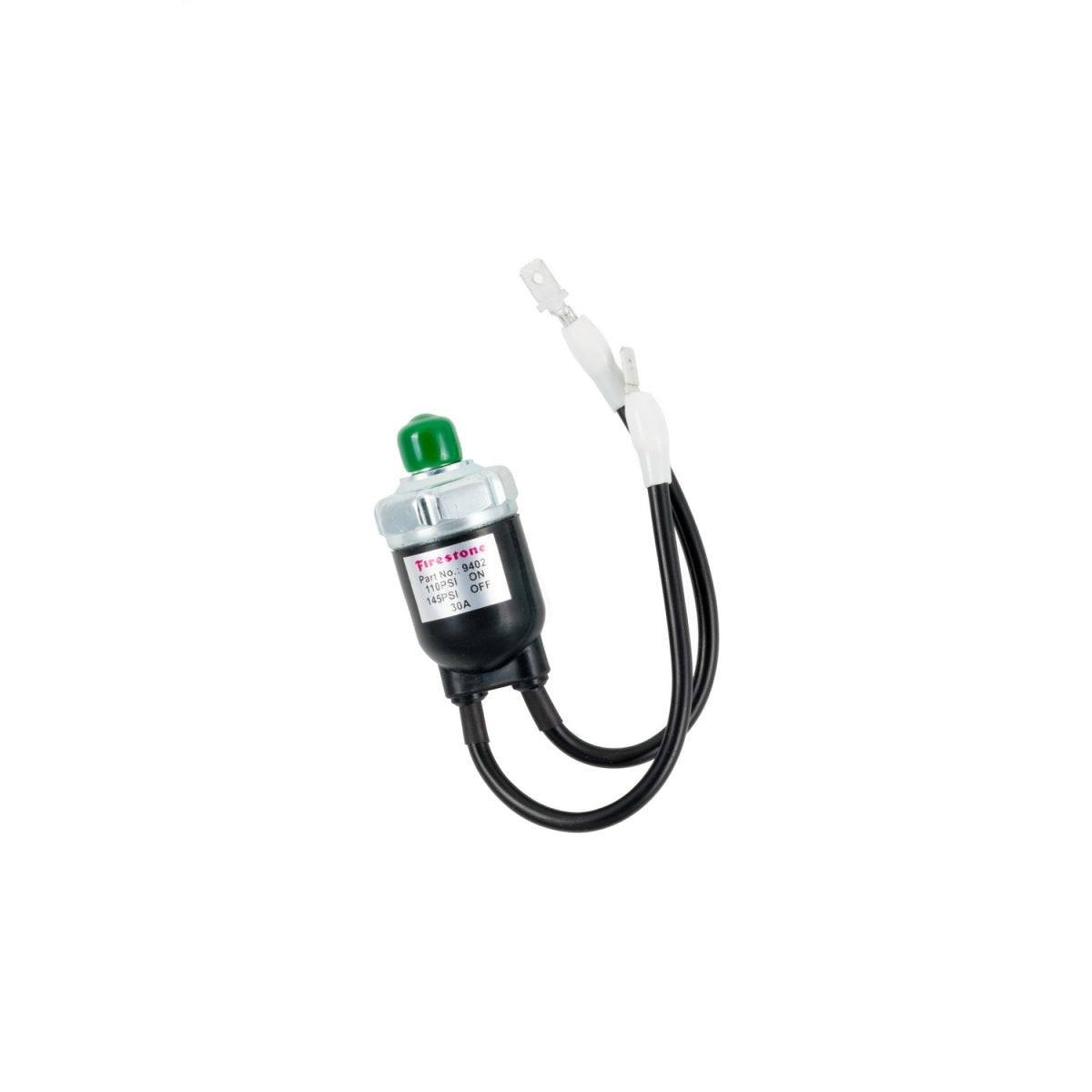 Firestone sealed air pressure switch with 110-145 PSI range for air suspension compressor systems.