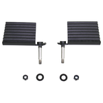 Gloss black steel foot pegs with integrated rubber bumpers for 1975-2006 Jeep door hinges.