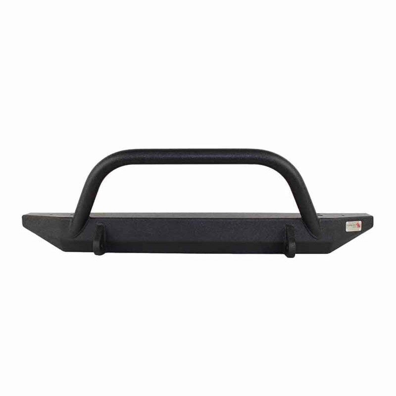 Fishbone Offroad Piranha front bumper with 1-3/4 inch winch guard and D-rings in black textured powder coat.