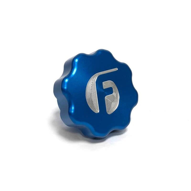 Blue anodized billet aluminum oil cap cover for 2001-2016 Duramax 2500 and 3500 diesel engines.