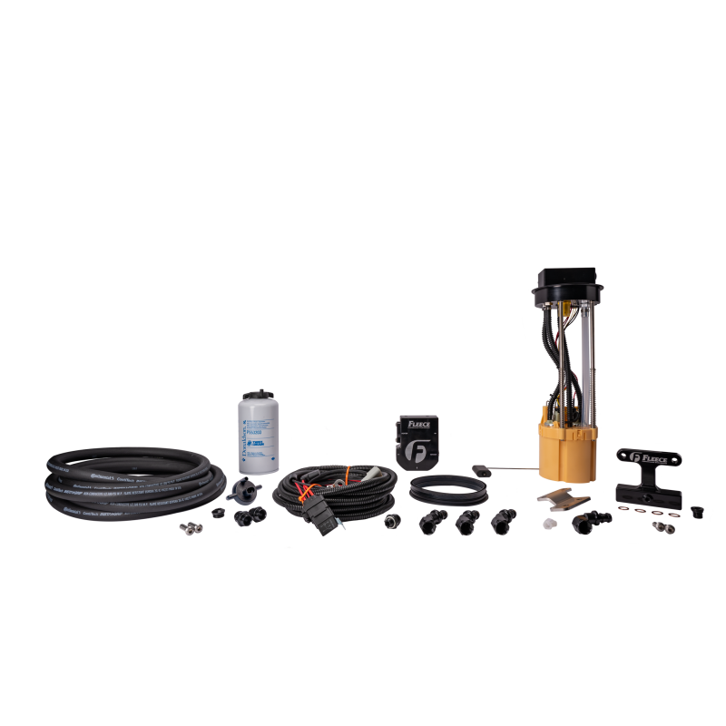 Fleece Performance PowerFlo fuel lift pump, Donaldson fuel filter, and installation hardware for 2003-2004 Dodge Ram.