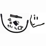 Fleece Performance coolant bypass kit featuring braided hose, billet brackets, and AN fittings for Cummins engines.
