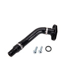 Fleece Performance silicone turbo drain hose with black anodized billet aluminum fittings and mounting hardware.