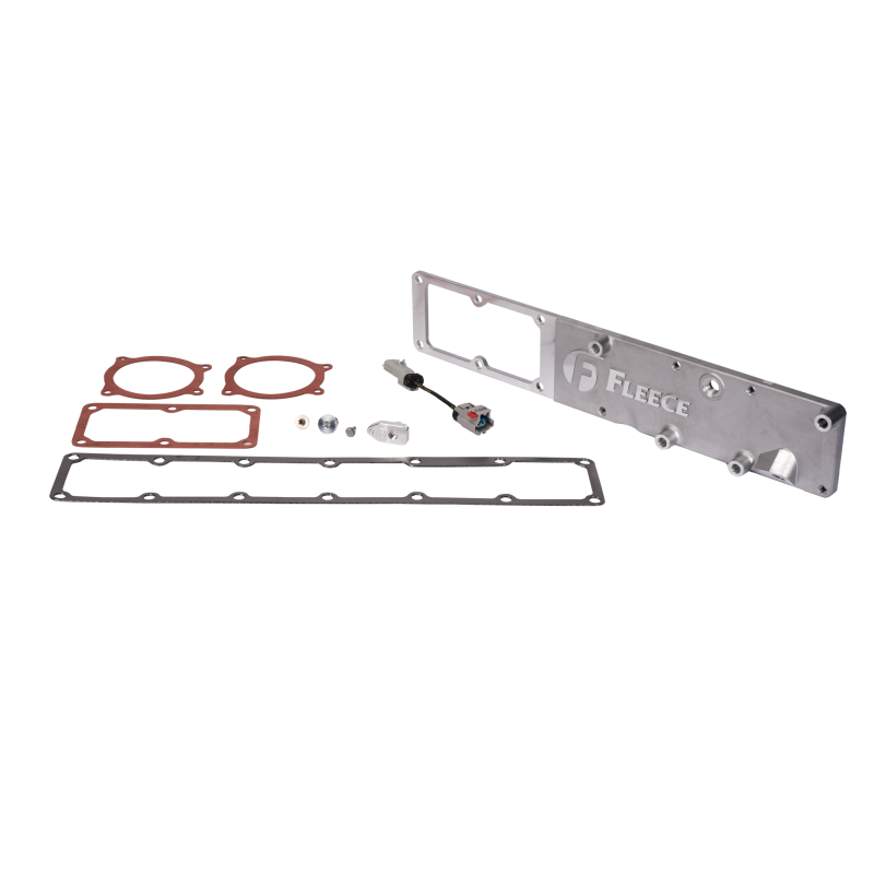 Fleece Performance cast aluminum high flow intake plenum with sensor extension harness, gaskets, and port plugs.