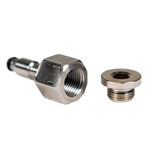 Machined metal return fuel pressure test port fitting for 2011-2016 GM LML Duramax engines.