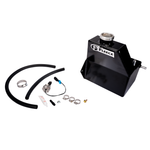 Gloss black fabricated aluminum coolant reservoir for 2013-2018 Ram 2500/3500 6.7L Cummins with mounting hardware.