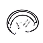 Fleece Performance L5P Duramax heavy duty transmission cooler line kit with 5/8 inch ID hoses and protective sleeves.