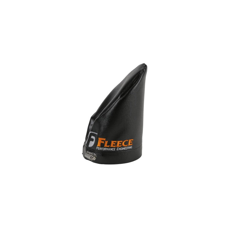 Polished Fleece Performance 5-inch 45-degree angled hood stack cover for diesel exhaust systems.