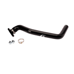 Fleece Performance turbo drain kit featuring a black silicone hose, billet aluminum flange, and mounting hardware.
