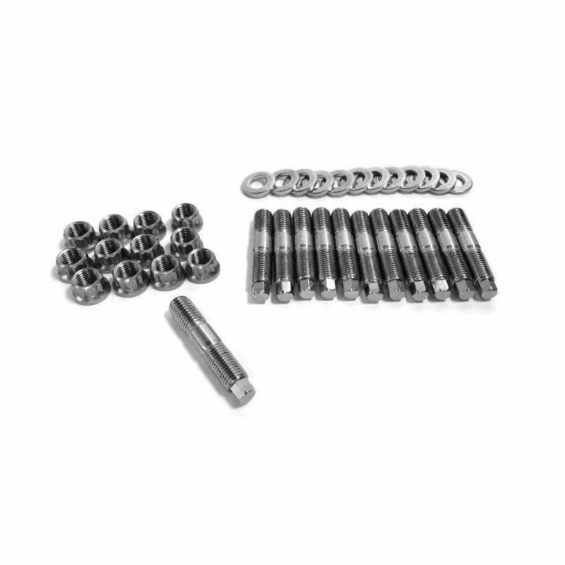 Fleece Performance aged 603 stainless steel exhaust manifold stud kit with 12-point nuts and washers.