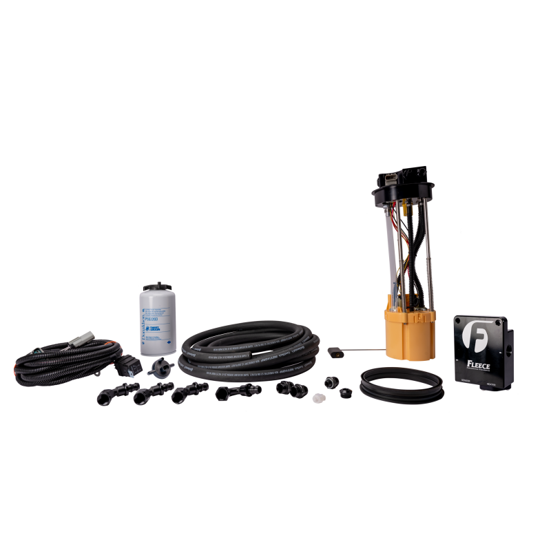Fleece Performance PowerFlo in-tank lift pump kit with Donaldson 3-micron filter and fuel lines for Dodge Ram Cummins.