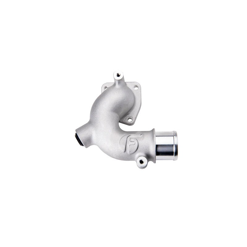 Fleece Performance thermostat housing with threaded auxiliary port and included hex-head port plug.