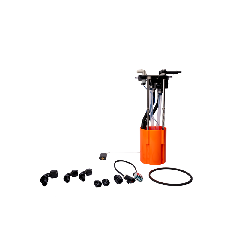 Fleece Performance SureFlo diesel fuel sending unit with a billet aluminum cap and universal -8 AN ports.