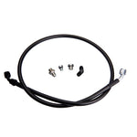 Fleece Performance remote turbo oil feed line kit with Teflon hose, AN fittings, and 1/4 NPT adapter for Duramax engines.