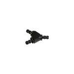 Black anodized aluminum Y-barbed fitting for 3/8-inch -6 pushlock hose applications.