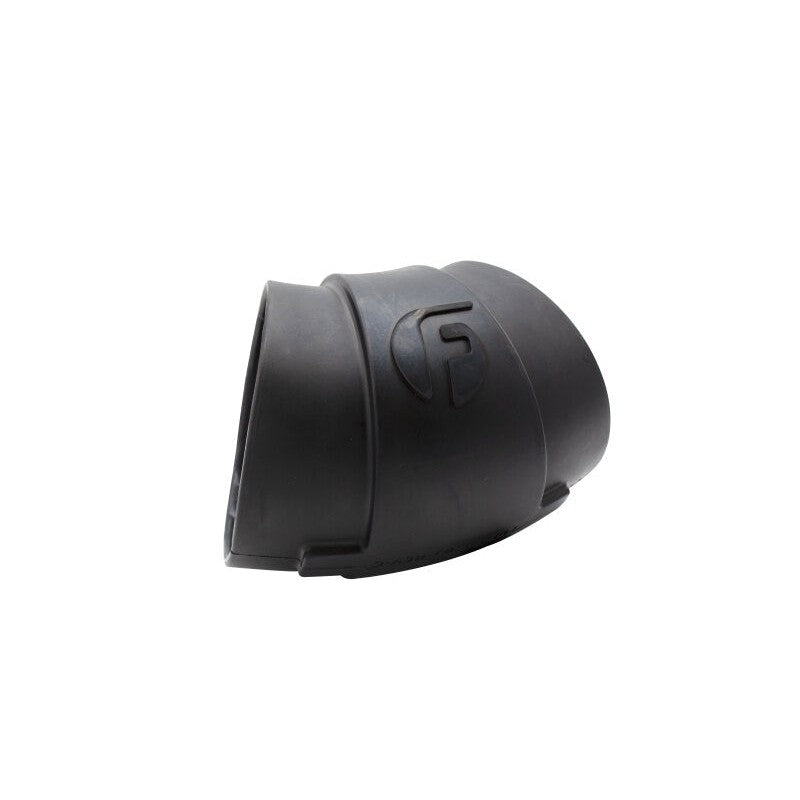 5-inch black molded rubber 90-degree intake elbow with two stainless steel worm gear band clamps