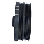 Black zinc-finished Fluidampr 640901 steel harmonic damper with engraved timing marks for Nissan VQ35DE engines.