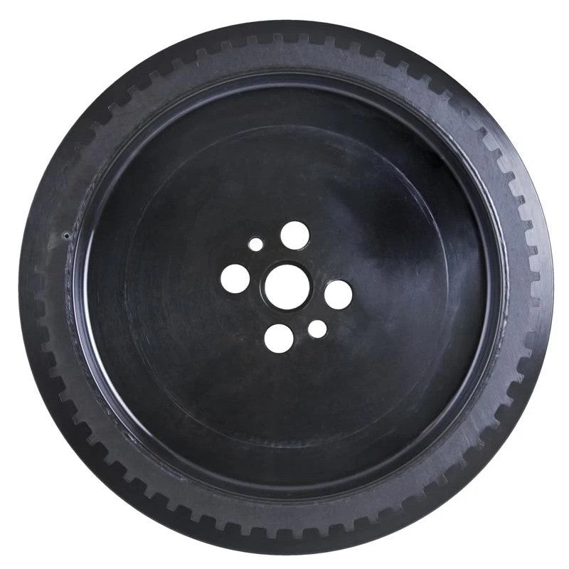 Fluidampr black zinc finished steel viscous engine damper with engraved timing marks for 6.7L Cummins engines.