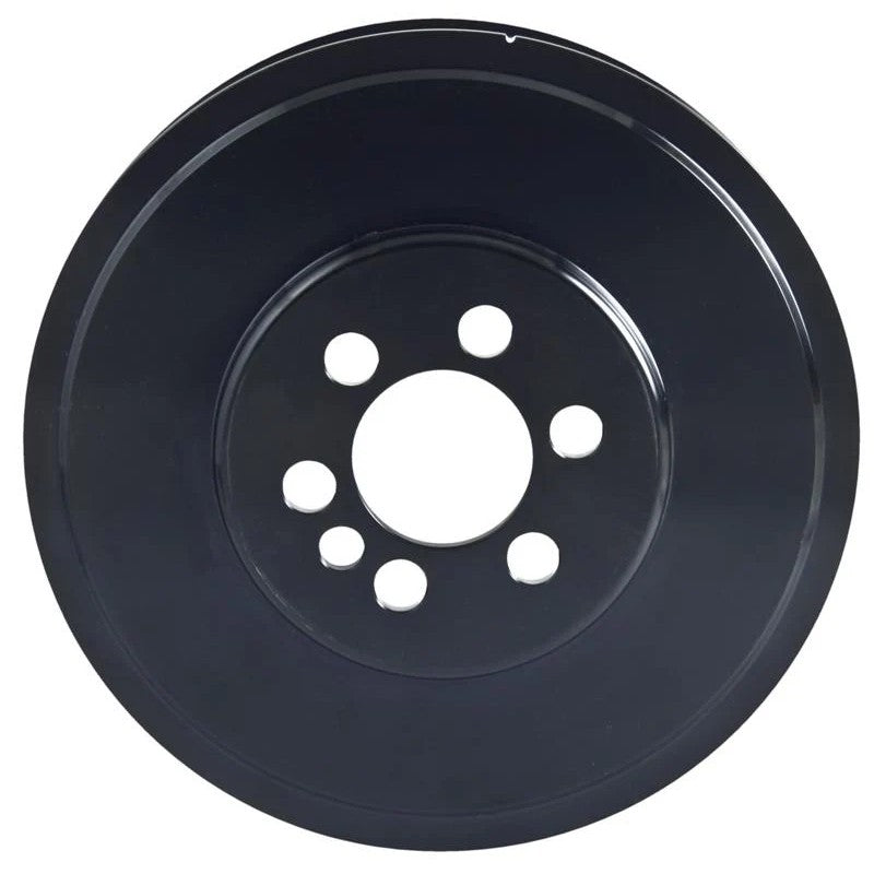 Fluidampr 551211 black steel viscous harmonic damper with 6-bolt mounting holes and engraved timing marks.