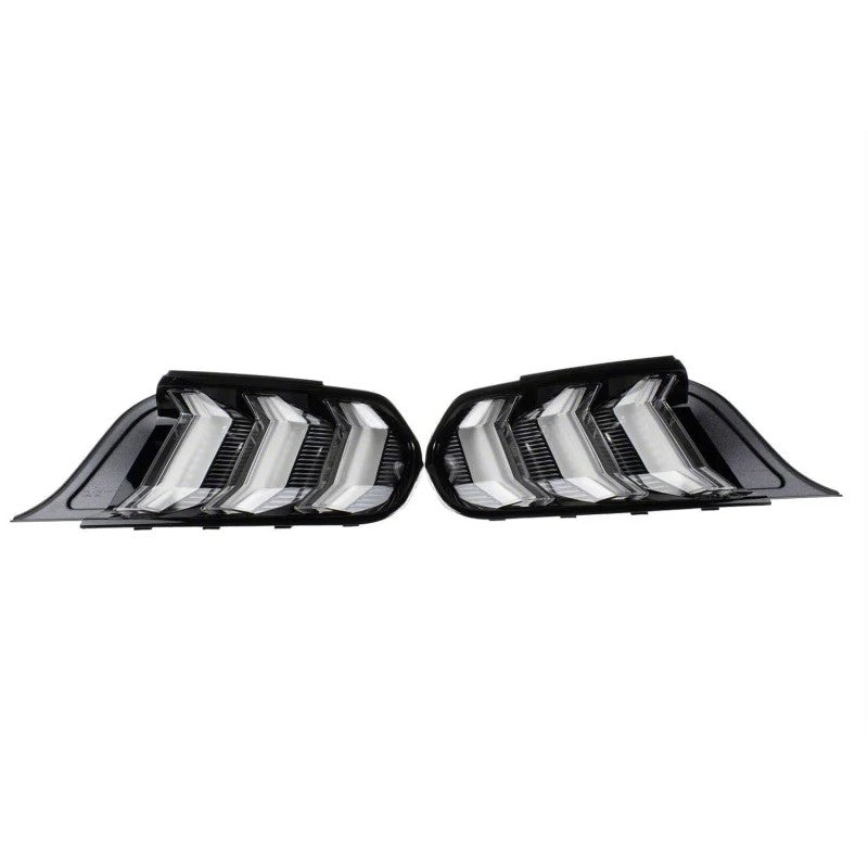 Pair of Ford Performance clear lens LED tail lamp housings with sequential turn signals for 2018-2023 Ford Mustang.
