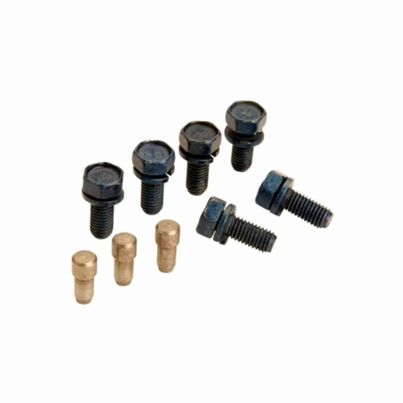 Ford Racing M-6397-A302 pressure plate installation kit showing six 8mm bolts and three steel alignment dowel pins.
