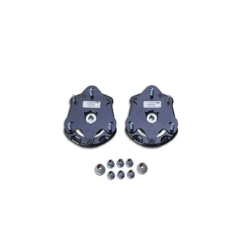 Ford Racing front adjustable strut mounts featuring heavy-duty rubber and steel construction for 2015-2025 Ford Mustangs.