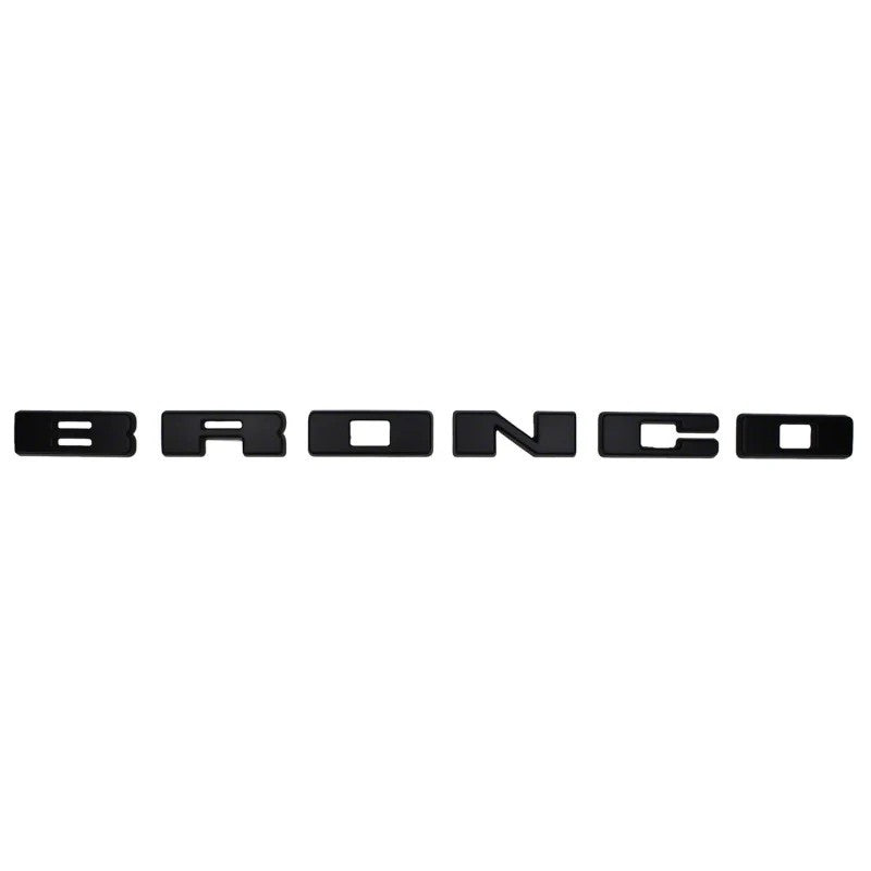 Individual matte black B-R-O-N-C-O grille letter overlays for 2021-2025 Ford Bronco.