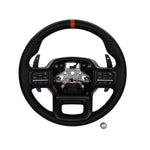 Ford Performance Raptor steering wheel kit featuring black perforated leather, paddle shifters, and controls.