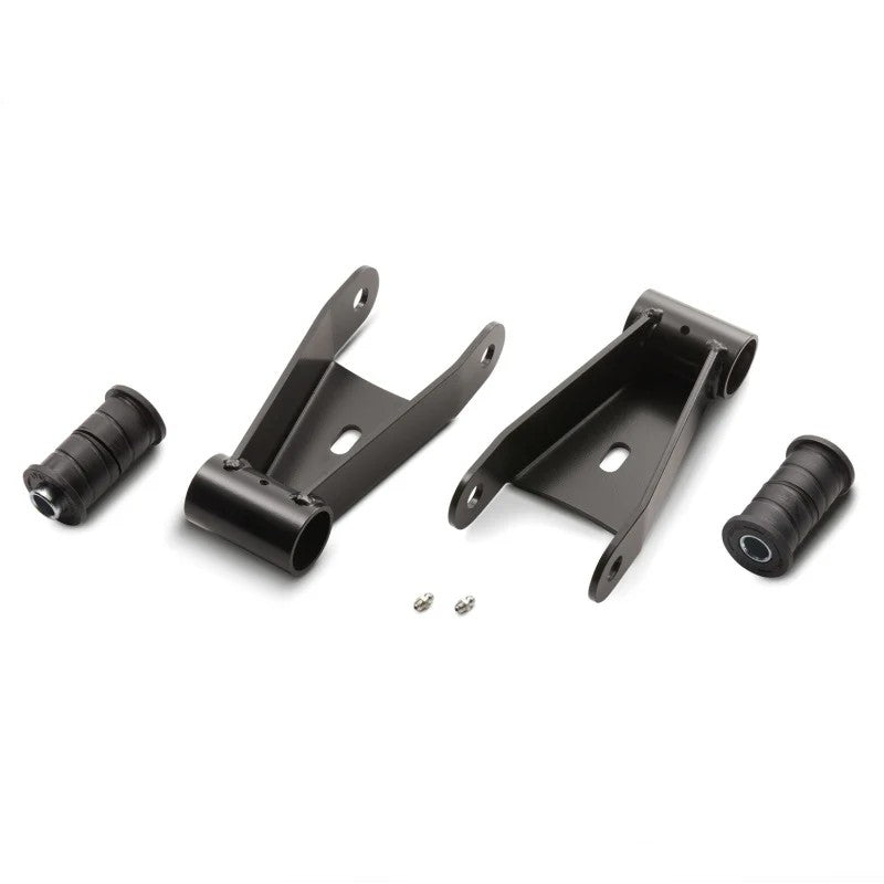 Ford Performance laser-cut steel rear lowering shackles with blue urethane bushings for 2021-2024 Ford F-150.