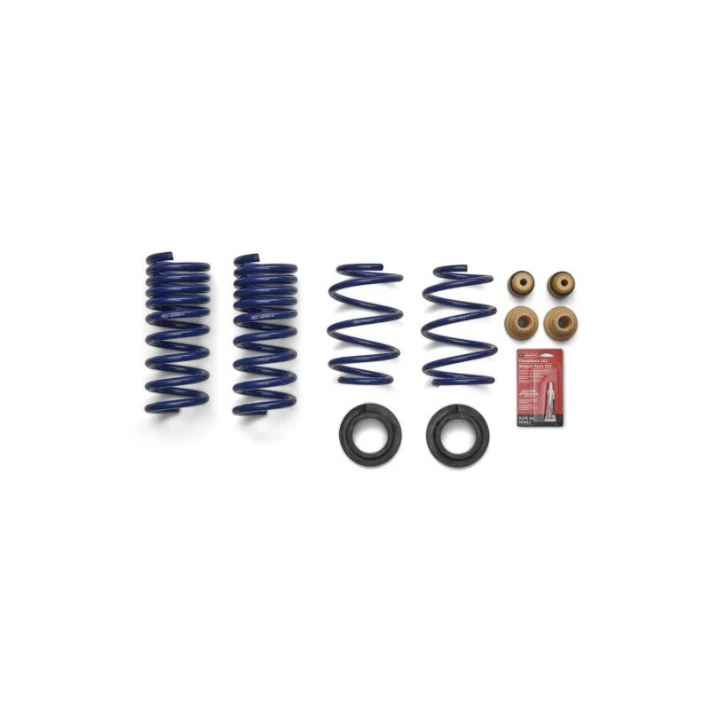 Ford Racing M-5300-S65T Track Lowering Spring Kit for 2024-2025 Ford Mustang featuring coil springs and jounce bumpers.