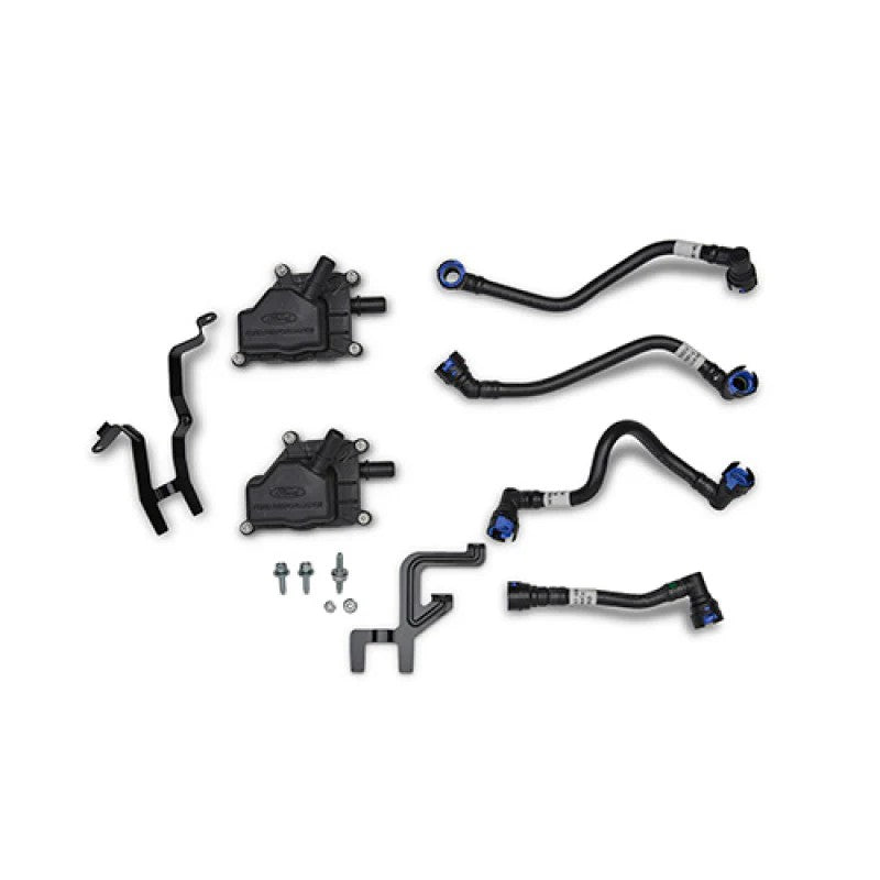 Black Ford Racing air-oil separator canister and mounting bracket for Ford Bronco and Ranger Raptor models.