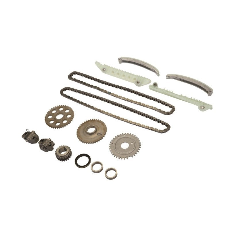 Ford Racing camshaft drive kit with timing chains, sprockets, tensioners, and guides for 4.6L 2V engines.