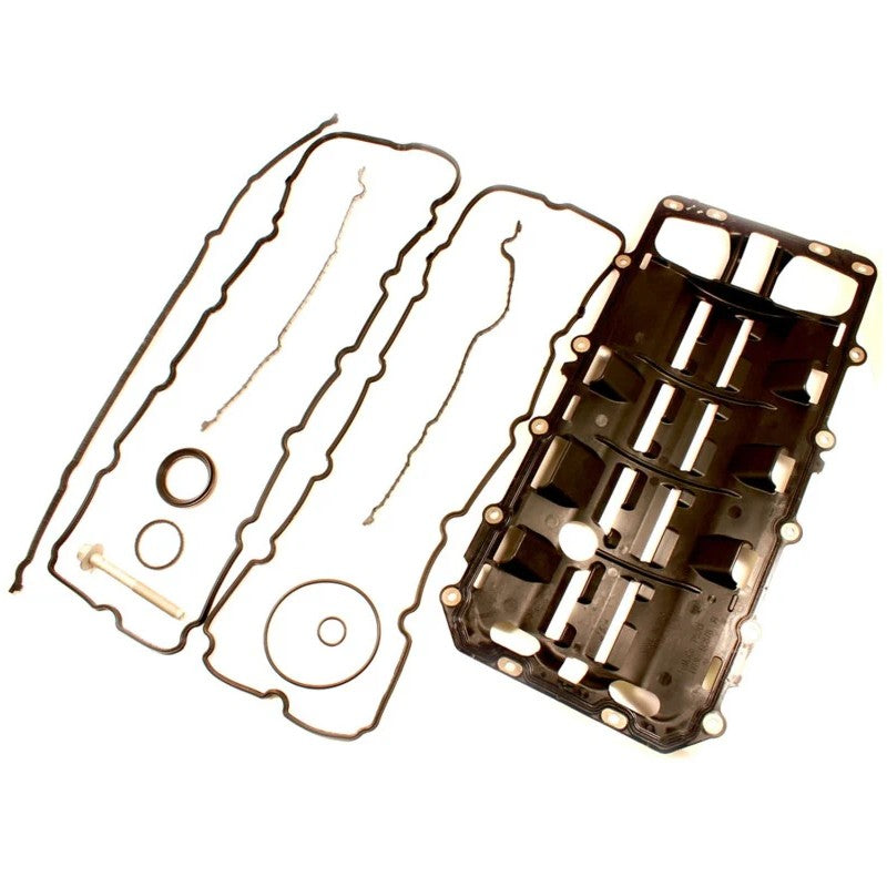 Ford Racing oil pump installation kit including blue gaskets, timing cover seals, and a crankshaft damper bolt.