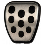 Brushed aluminum Ford Racing pedal covers with black urethane grip knobs for 1994-2004 Ford Mustangs.